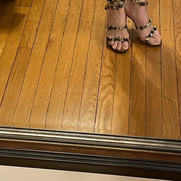 Rene Caovilla Black and Gold Floral Heels - Picture 5 of 7